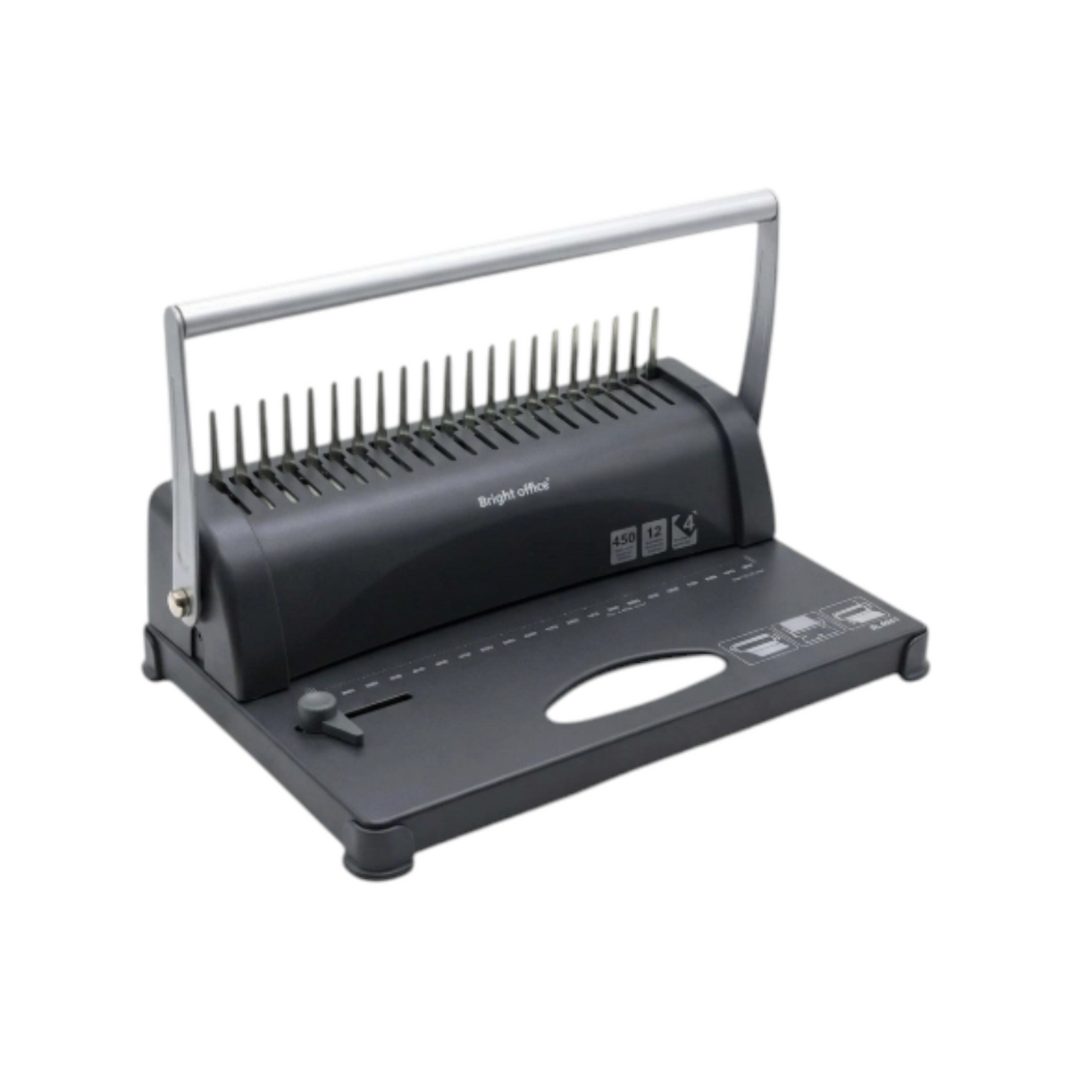Elite Stationery House Bright Office 8621 A4 binding machine in black and grey with a silver handle