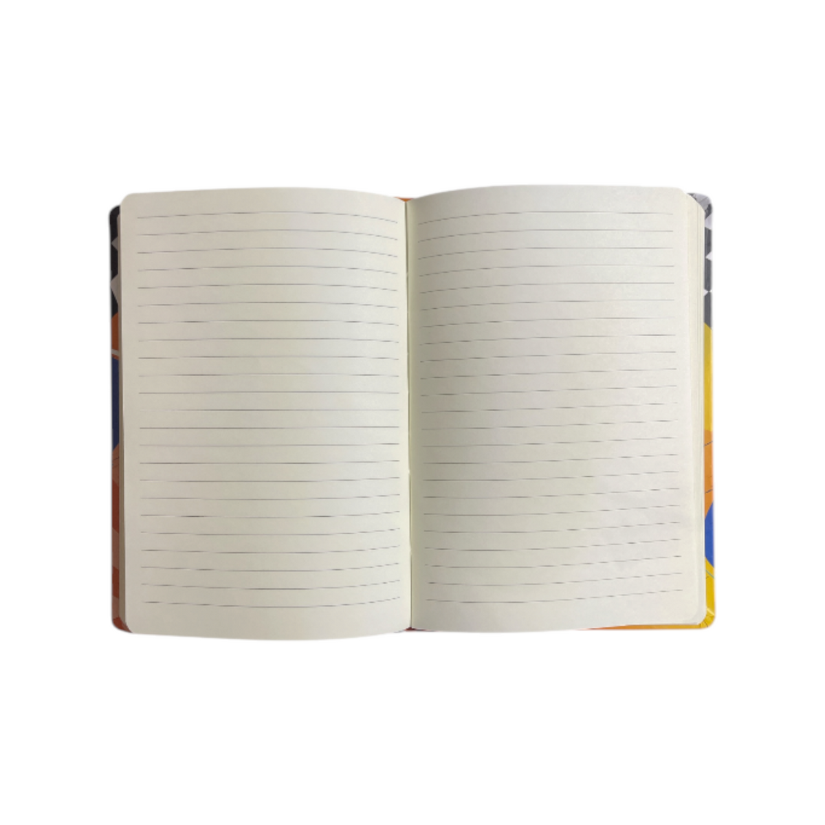 Elite Stationery House A5 notebook open to show lined white pages with a colourful racing car cover design