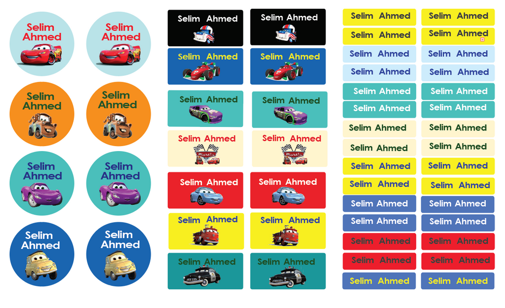 Pixar's Cars (2006). 🚗🏁 Name Tag Stickers