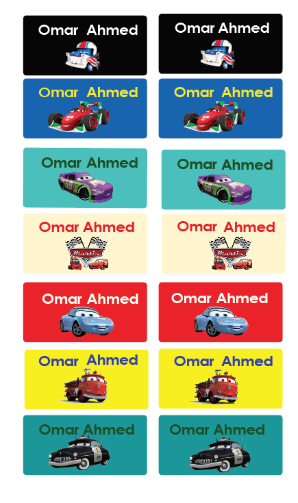 Pixar's Cars (2006). 🚗🏁 Name Tag Stickers