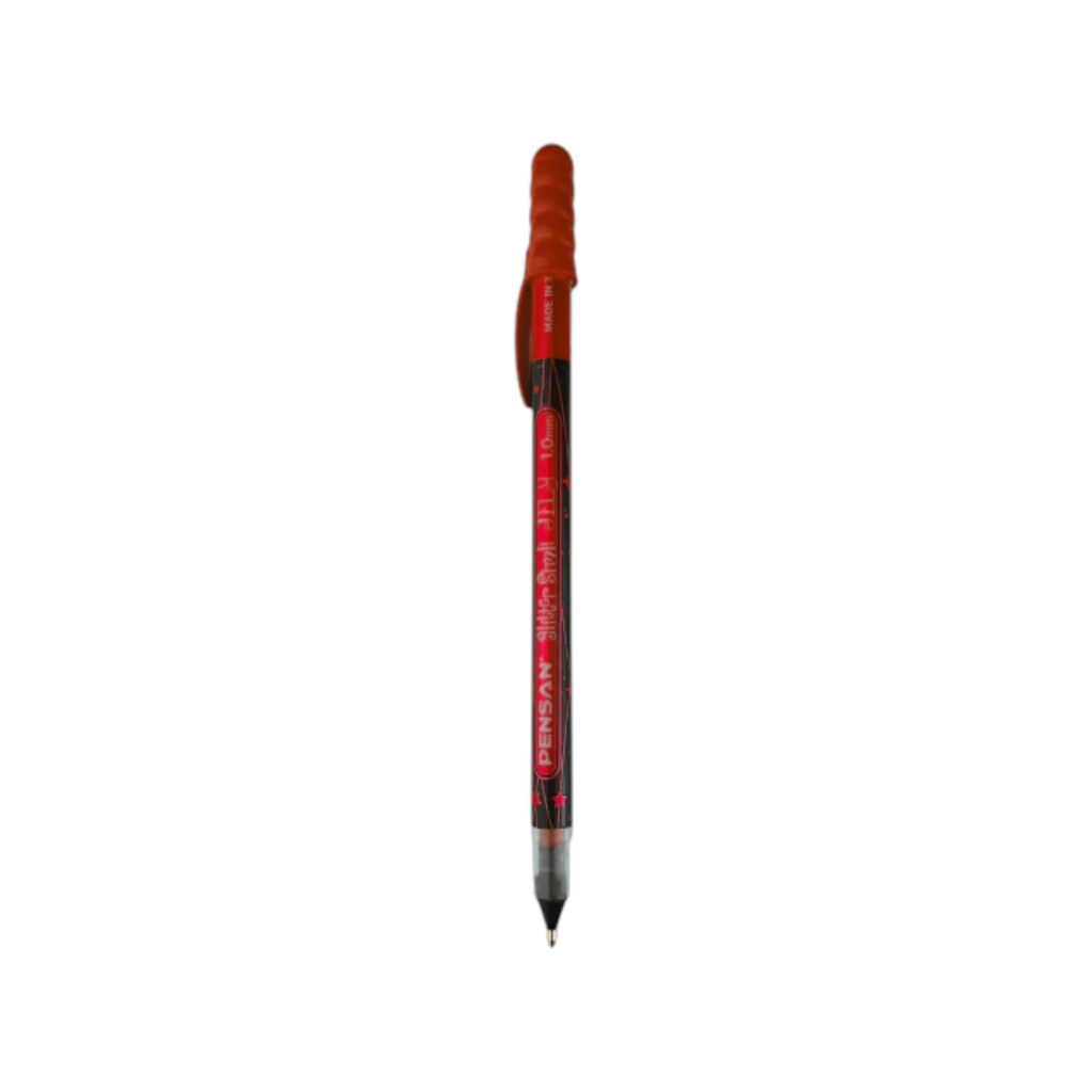 Elite Stationery House Pensan glitter jelly pen with a red cap and star-patterned barrel for smooth writing