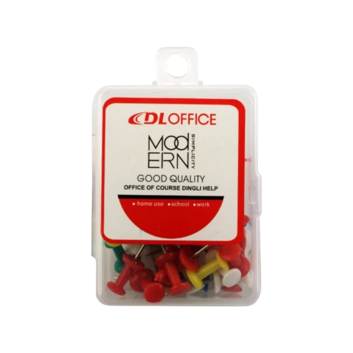 Elite Stationery House multicolor plastic head push pins in a clear storage box, 40 count pack for office use.