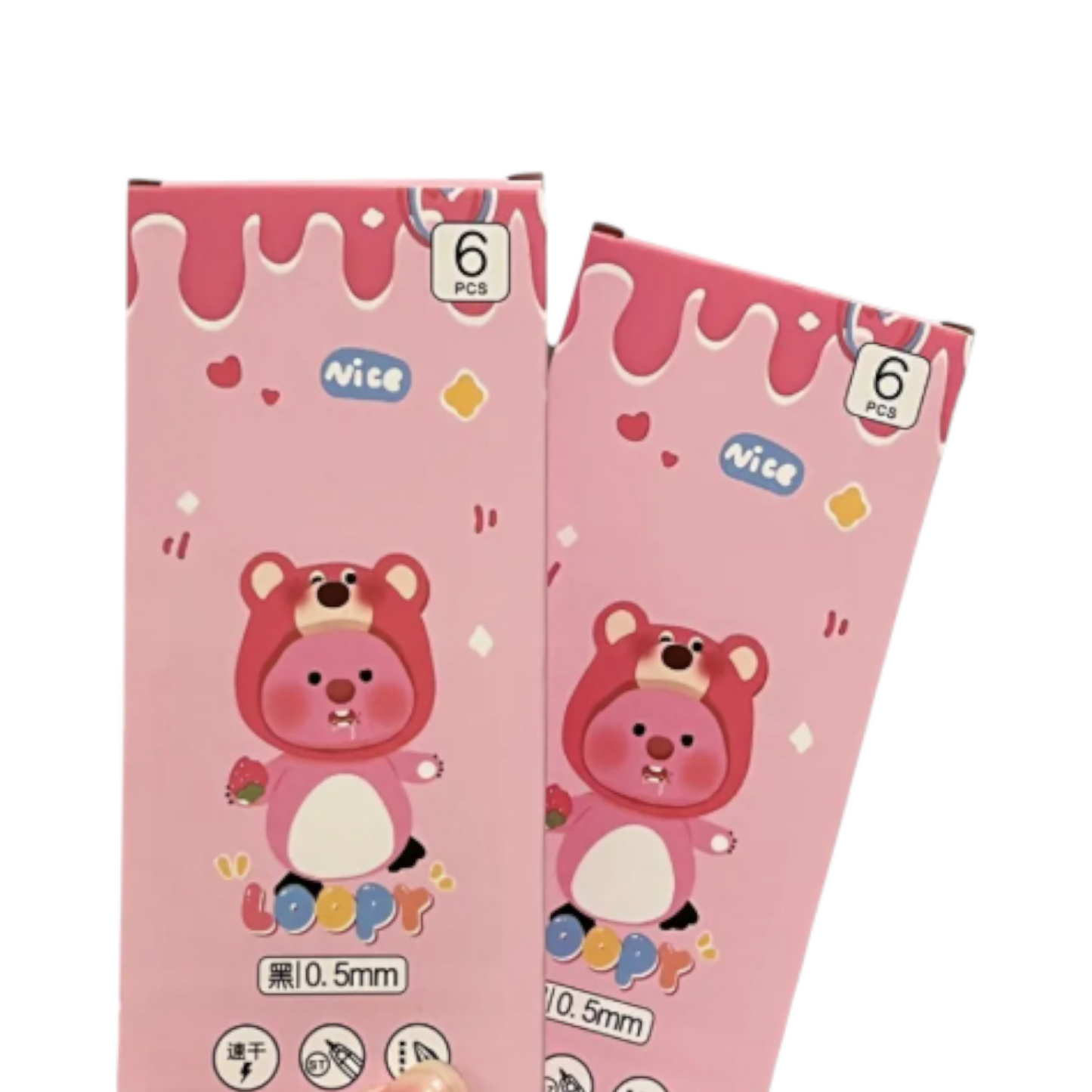Kawaii Cartoon Push Gel 0.5mm Pen- Loopy 6 Count
