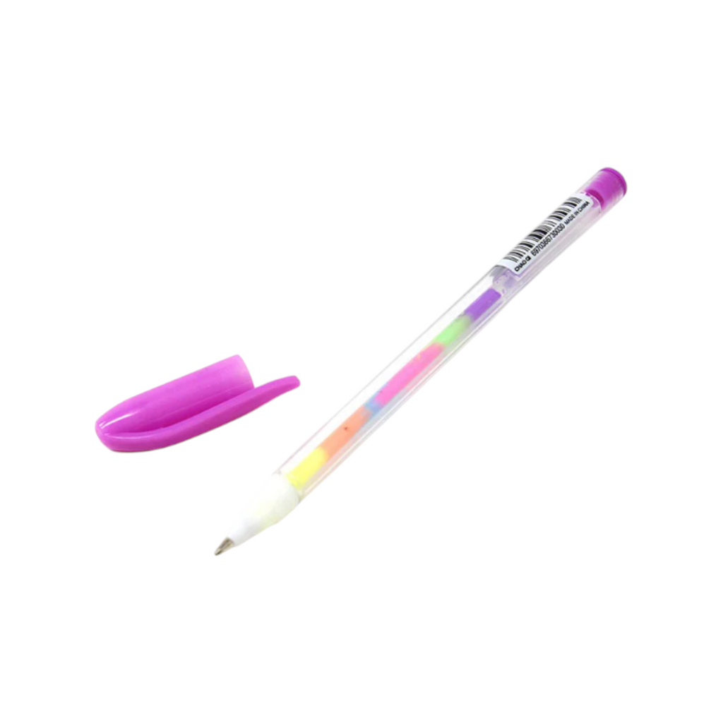 Elite Stationery House rainbow gel ink pen with a clear barrel and purple cap on a white background