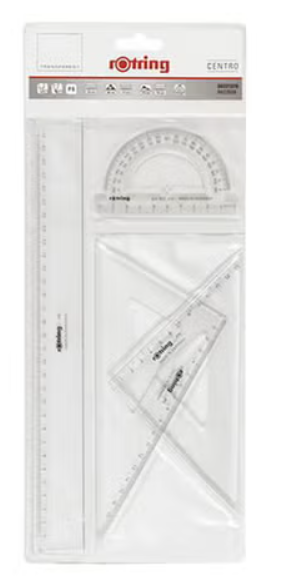 Rotring Geometric Ruler Set 2 Triangles, Protractor And Ruler 20cm