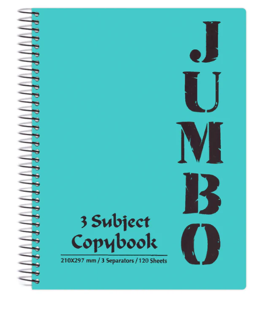 Jumbo Notebook A4, 3 Subject,  Lined Ruling, 120 Sheets