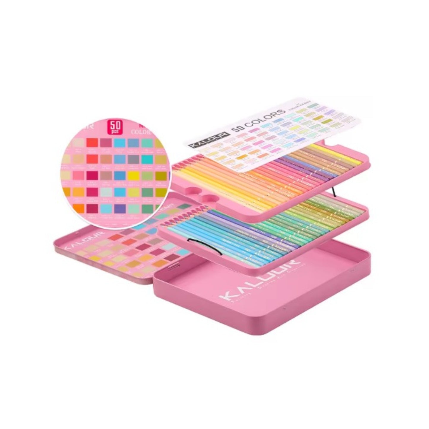 50Pcs Metallic , Macaron Colored Pencils Iron Gift Box