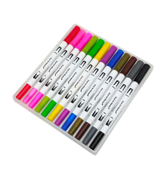 Dual Tip Brush Pen 12 Colour Set (12Dtbp)