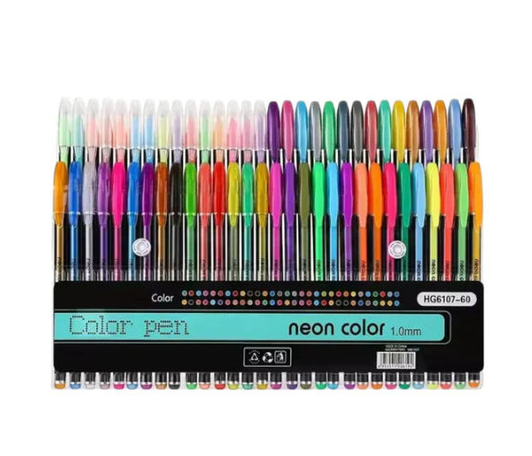 60 Unique Colors (No Duplicates) Gel Pens