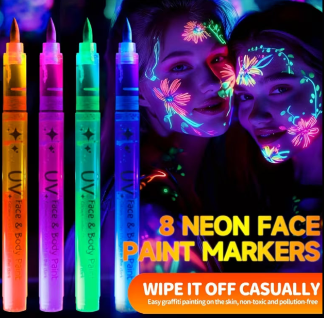 8-Color Glow-in-the-Dark Pen with Neon Glow Effect Washable
