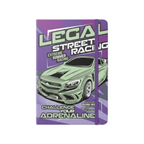 Elite Stationery House A5 hard cover notebook featuring a purple and green street racing car design with elastic band