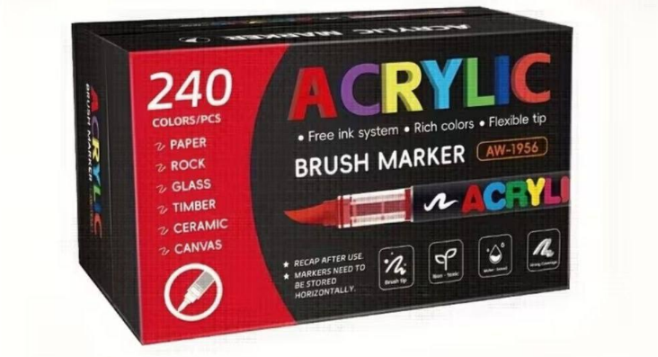 Soft Brush Tip Acrylic Markers, Quick-Drying Waterproof