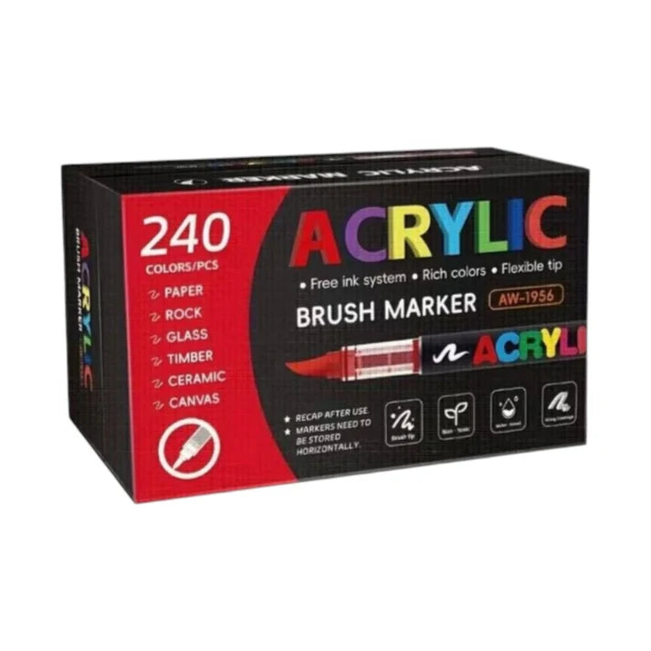 240  Set of Soft Brush Tip Acrylic Markers, Quick-Drying Waterproof