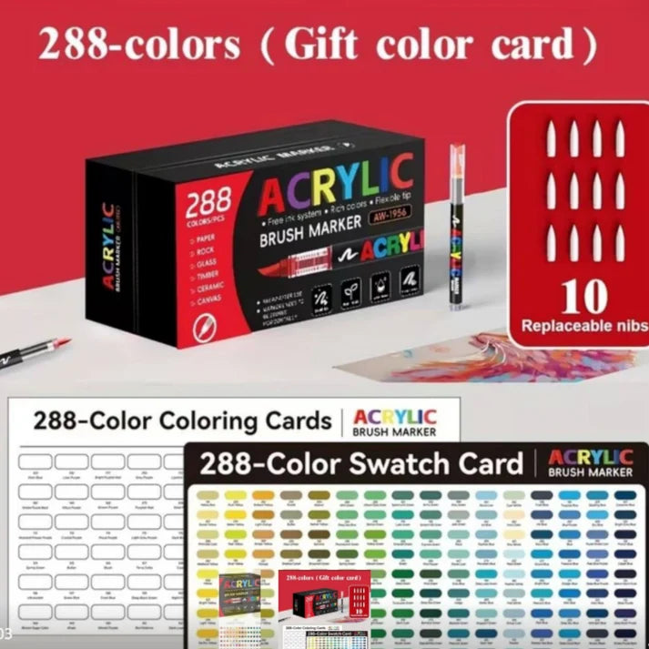 288  Set of Soft Brush Tip Acrylic Markers, Quick-Drying Waterproof