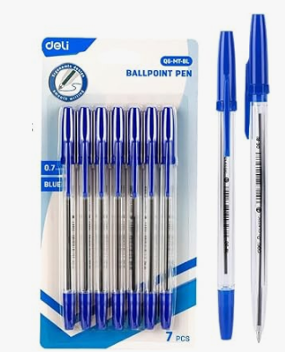 Deli EQ6-MT-BL Ball Point Pen, 0.7 mm Bullet Tip, Blue- Pack of 7