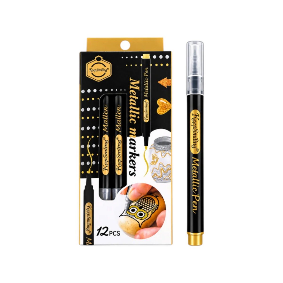Elite Stationery House Keep Smiling metallic marker pens in gold and silver for arts, crafts, and calligraphy projects