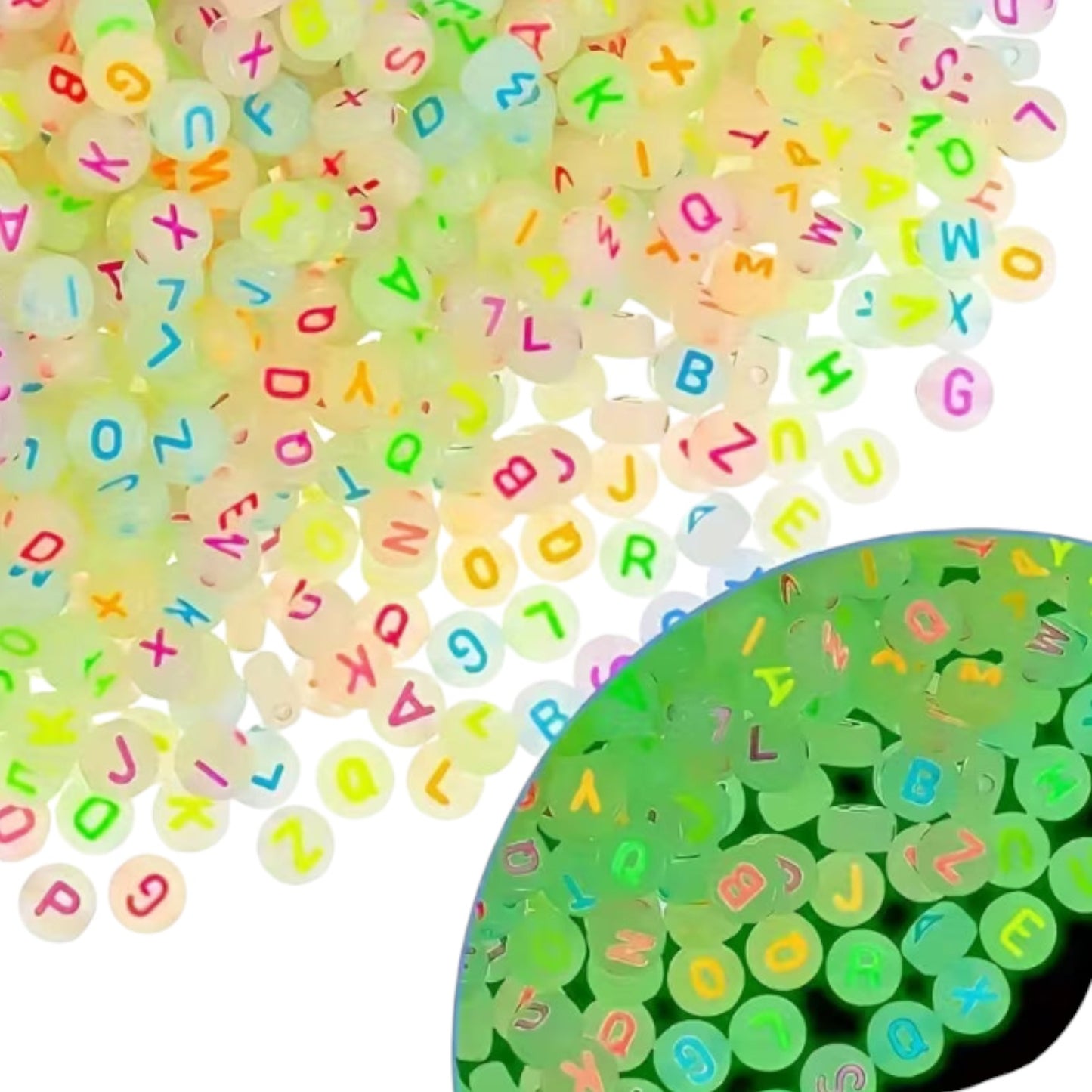 100 pcs.  Luminous Letter Beads Glow in The Dark