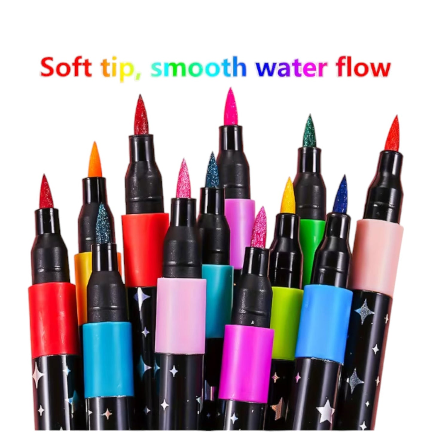 Brush Glitter Markers with Vibrant Colors, Water-Based Shimmer Marker