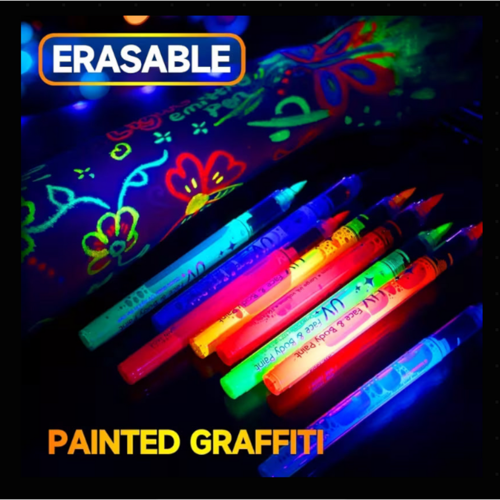 8-Color Glow-in-the-Dark Pen with Neon Glow Effect Washable