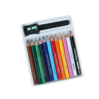 Elite Stationery House Doms short size colour pencils set of 12 with a sharpener and pencil extender in a tray