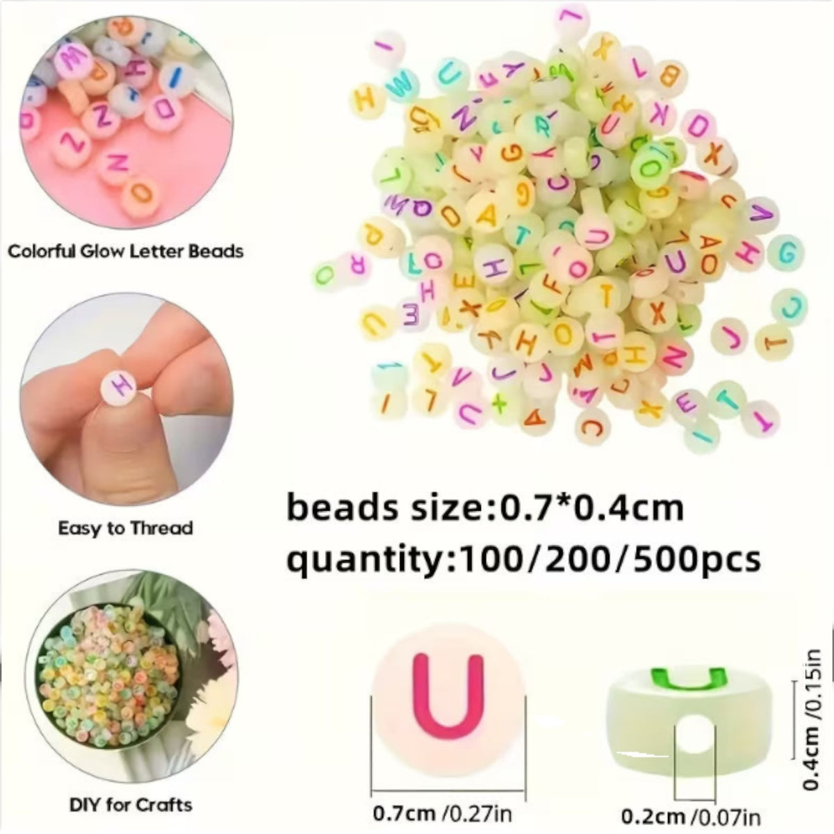 100 pcs. Luminous Letter Beads Glow in The Dark
