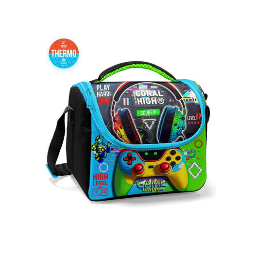 Coral High Kids Black Fluorescent Green Headphones Game Patterned Thermo Lunch Box