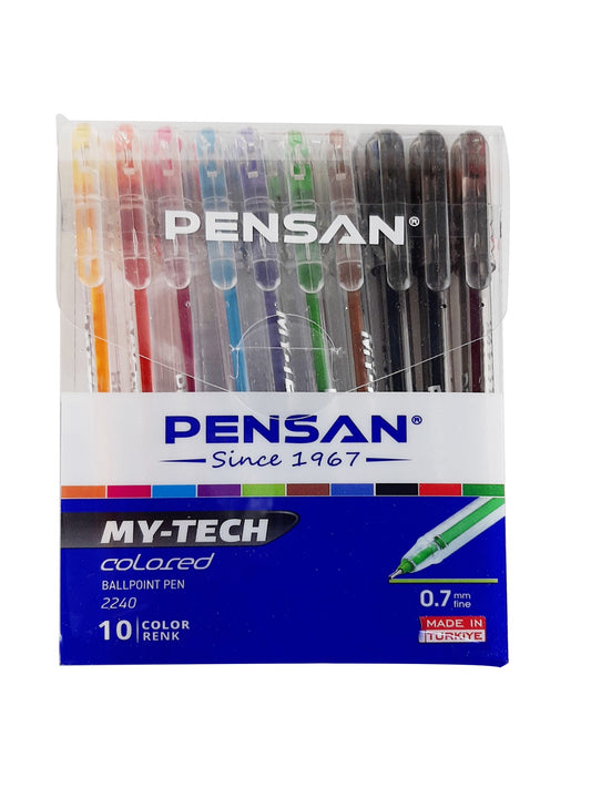 Pensan 2240-10, 0.7 mm. Ballpoint Pen – Set of 10 Colored Pens