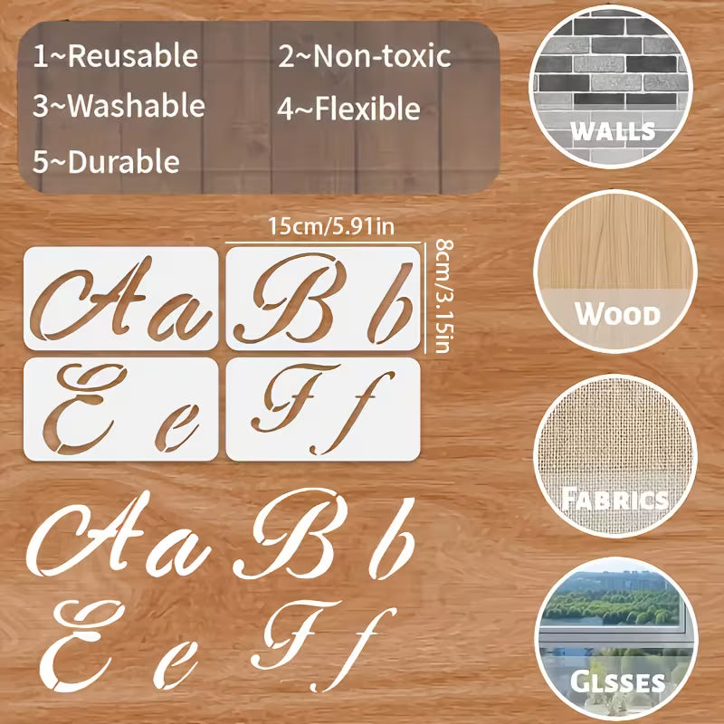 30pcs Plastic Stencil Set,  Uppercase Letters-Lowercase  Numbers 0-9, Punctuation Marks, and Math Symbols