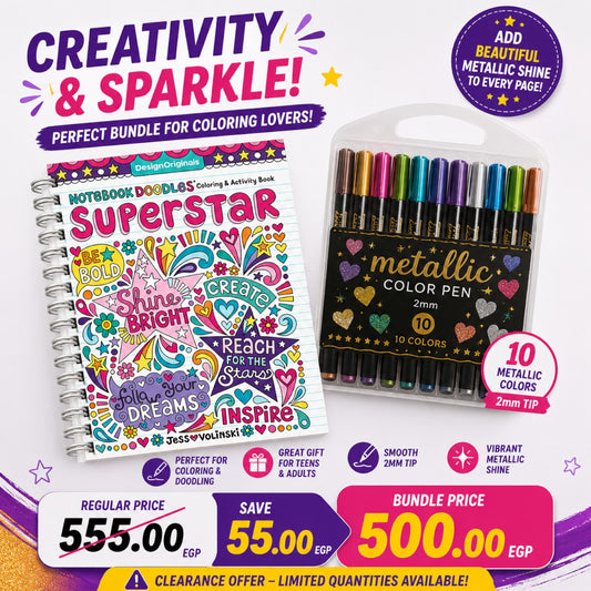 Super Stars Adult Coloring Book + Metallic Color Pen Set – 10 Colors (2mm)