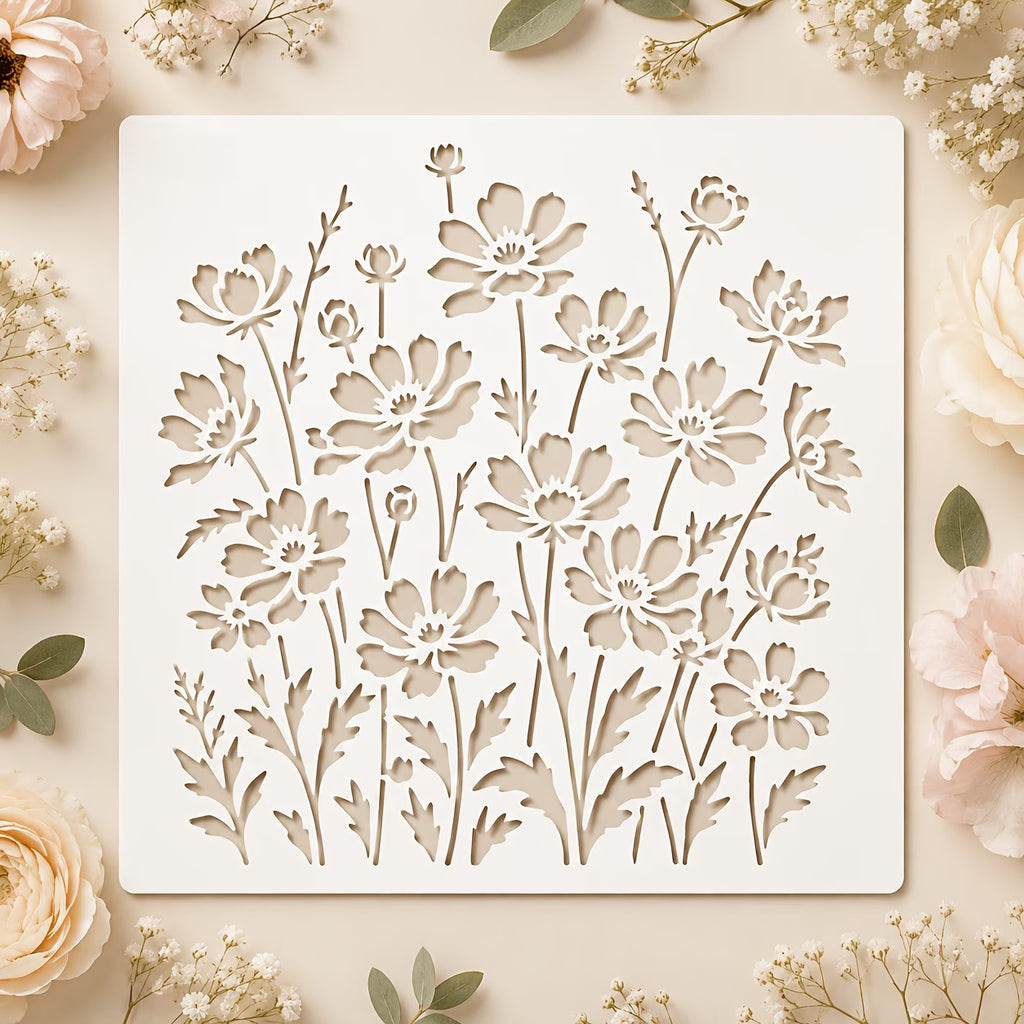 1pc Large Reusable Wildflower Stencil with Multi-Size Wildflower Pattern