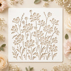 1pc Large Reusable Wildflower Stencil with Multi-Size Wildflower Pattern