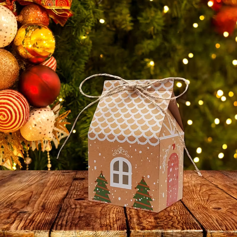 Christmas Cow Paper Boxes, Mini House Shaped Gift Bags, 1 pcs.
