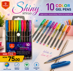 10 x Linc Shine Sparkled Gel Pens 0.7 mm FINE Tip 10 colors