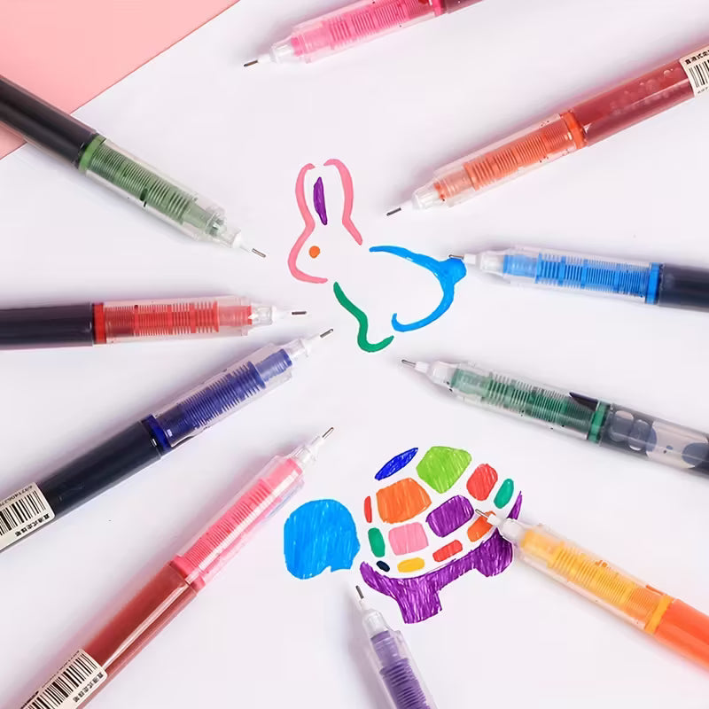 10 Straight Liquid Ballpoint Pens , Quick-drying