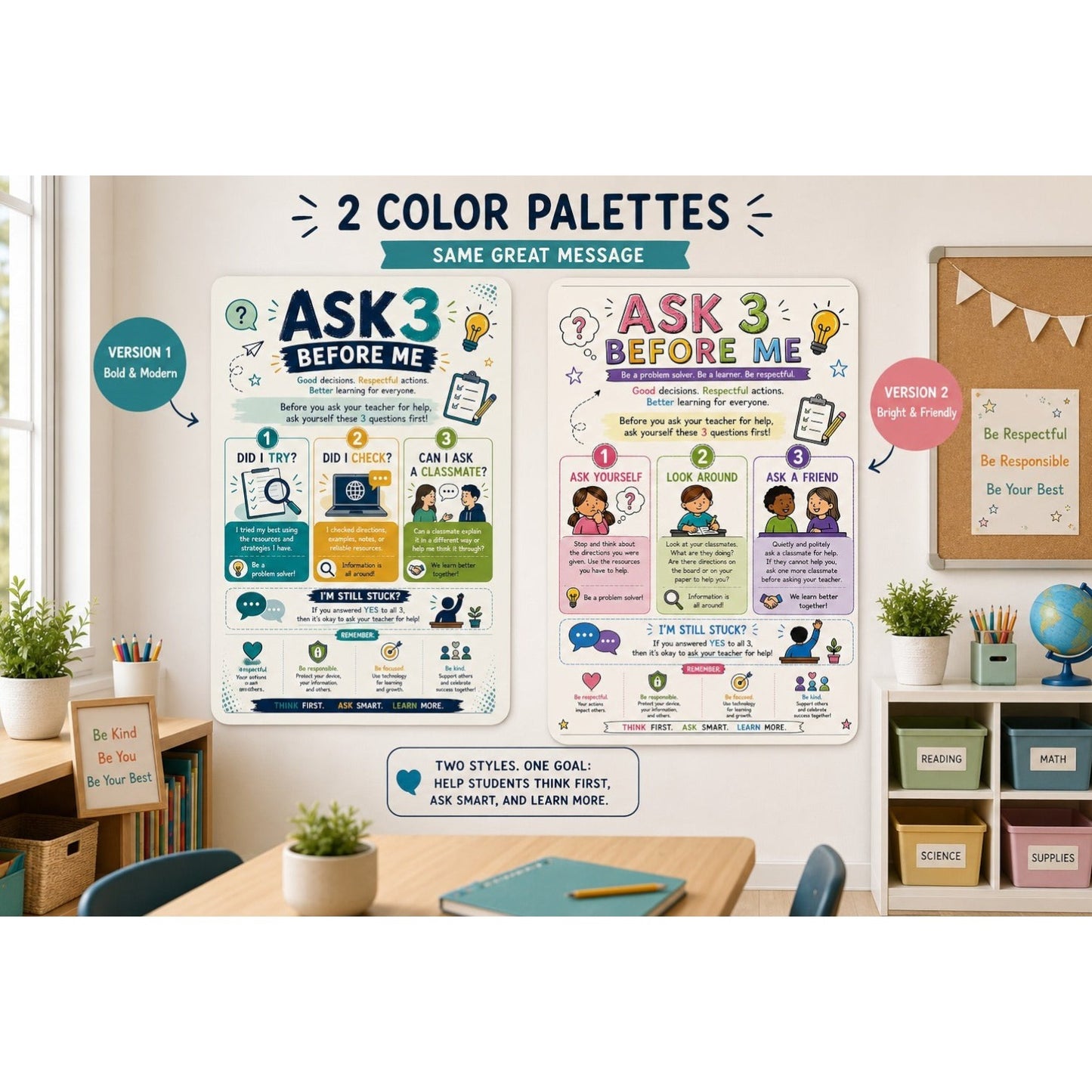Ask 3 Before Me Classroom Poster