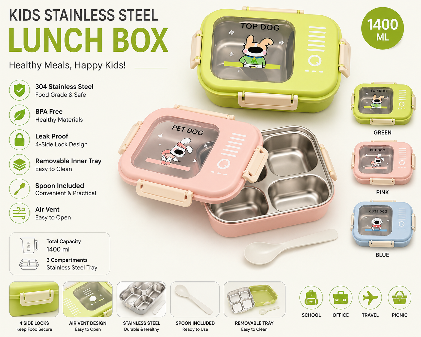 Kids Stainless Steel Bento Lunch Box