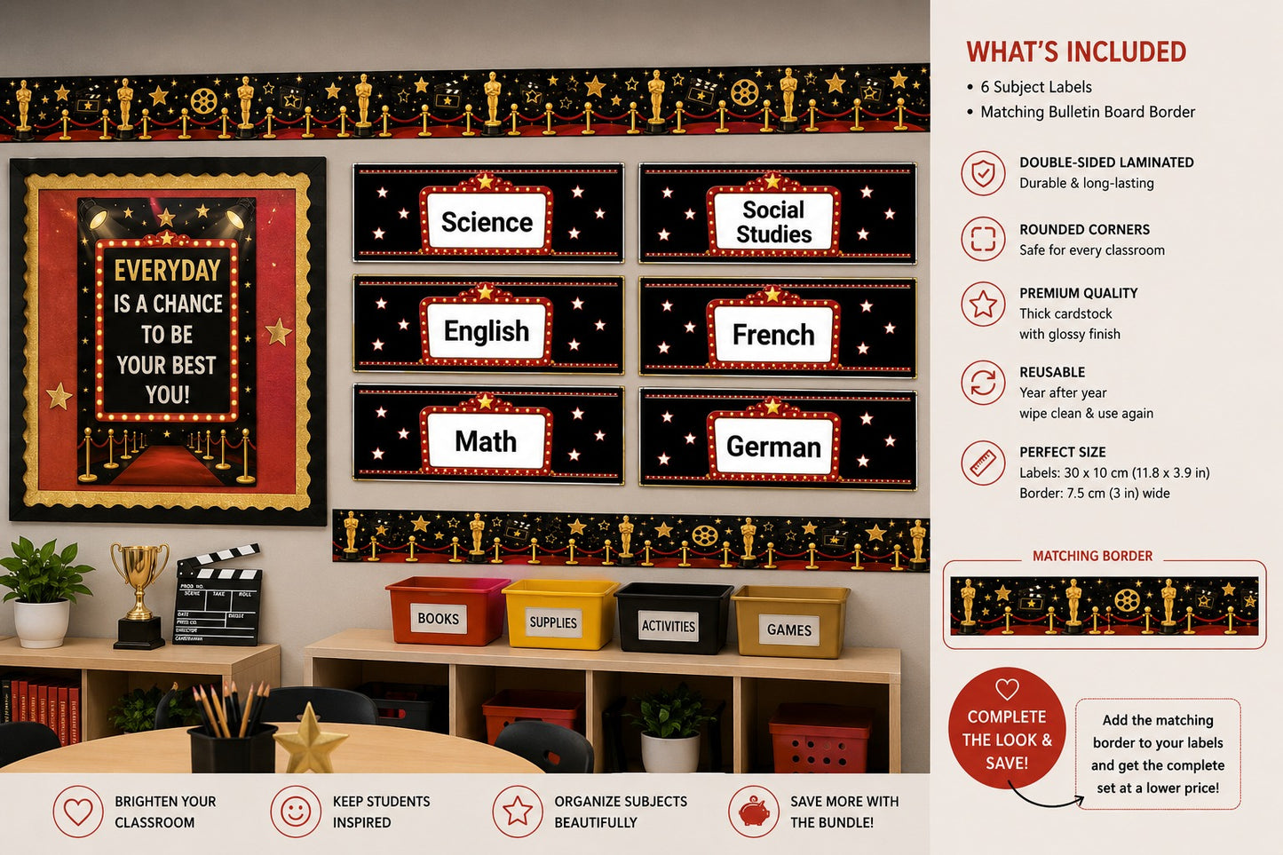 Hollywood Theme Subject Labels – Set of 6