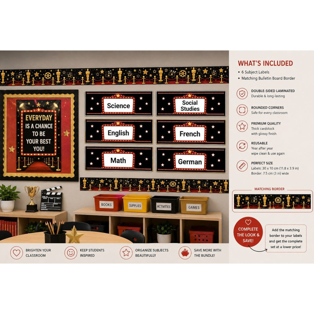 Hollywood Theme Subject Labels – Set of 6