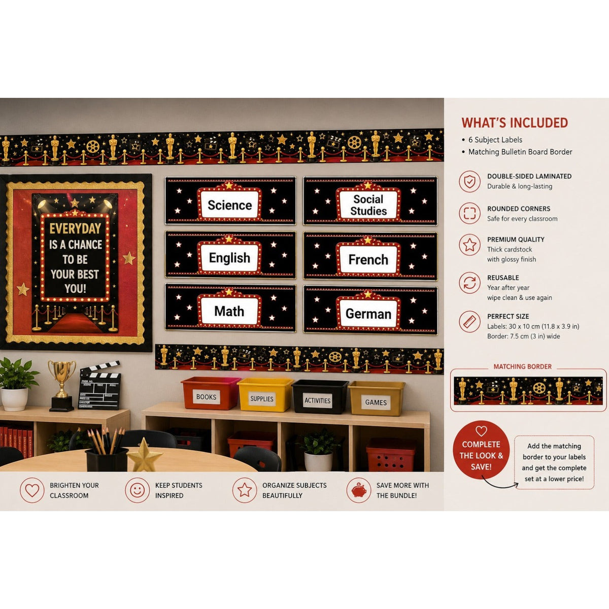 Hollywood Theme Subject Labels – Set of 6
