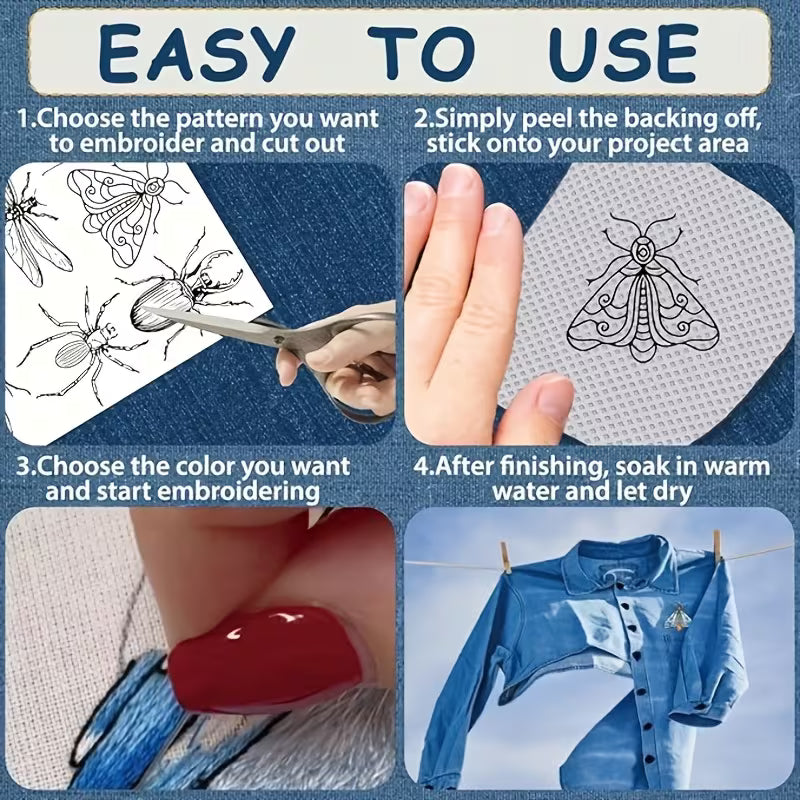 51 Small Water-soluble Embroidery Patterns, Insect Embroidery Designs, Butterfly