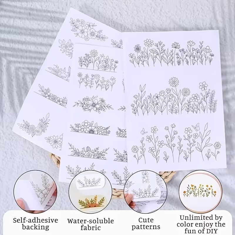 Water-Soluble Embroidery Stabilizer, Pack of 3 Floral Designs, Suitable for Embroidery Patterns,