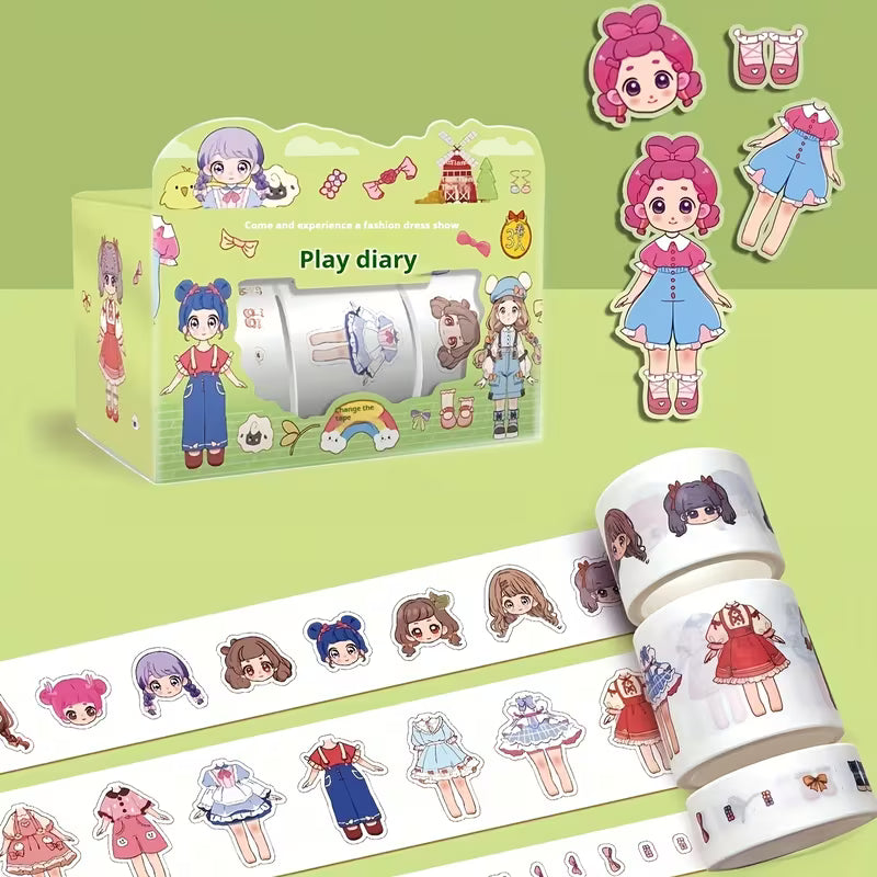 1 Box of 3 Rolls, Cute Stickers, Dress-Up Stickers