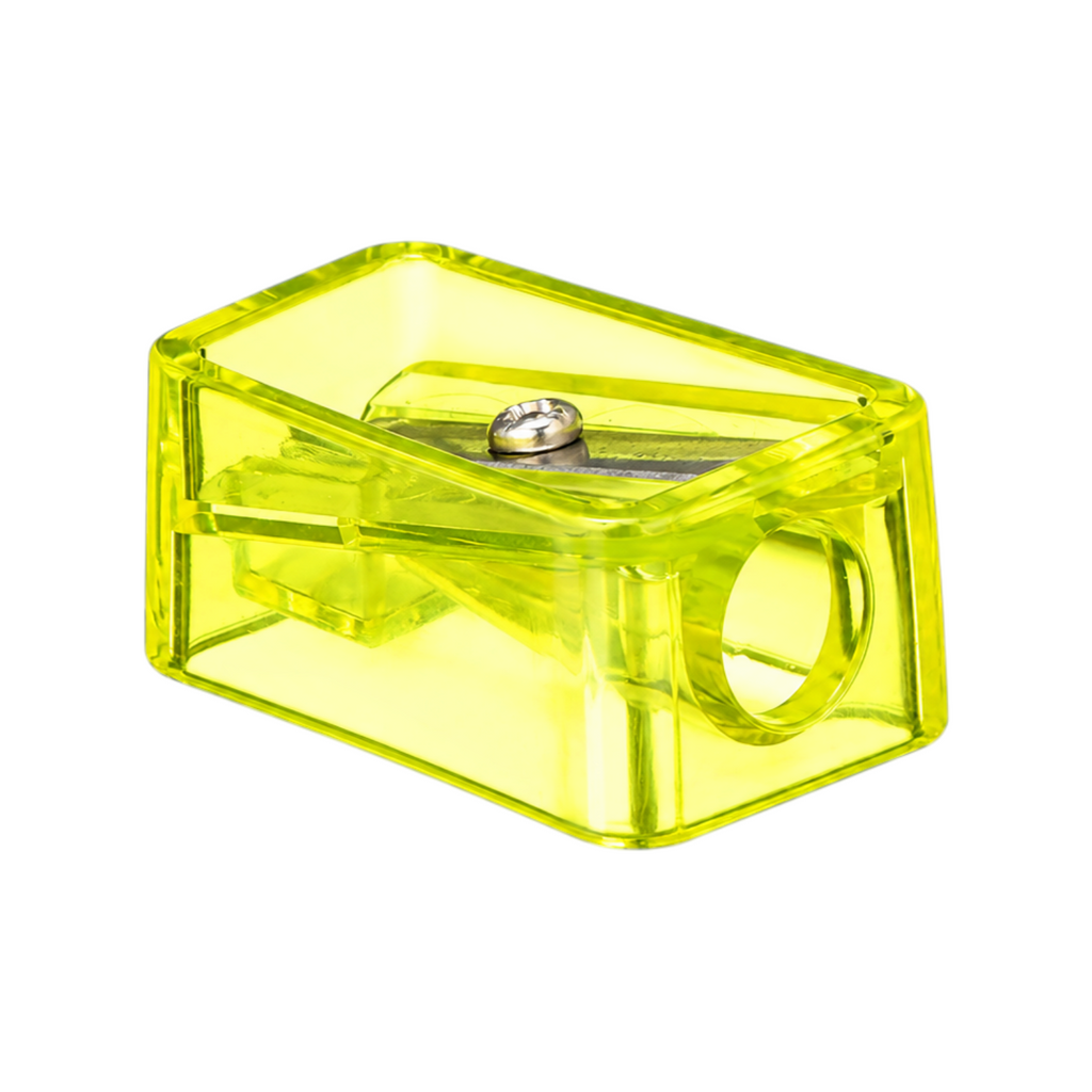 Elite Stationery House Deli H034 single hole pencil sharpener in translucent neon yellow plastic