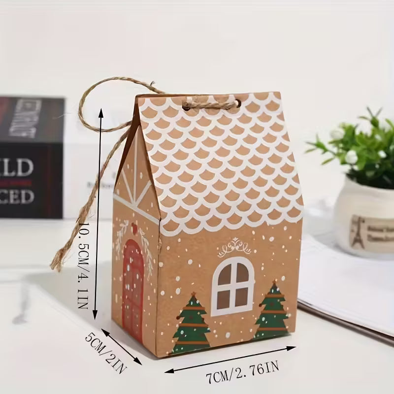 Christmas Cow Paper Boxes, Mini House Shaped Gift Bags, 1 pcs.