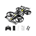 Elite Stationery House DEERC HT35 2-in-1 black RC drone car with remote control, battery, and spare propellers.