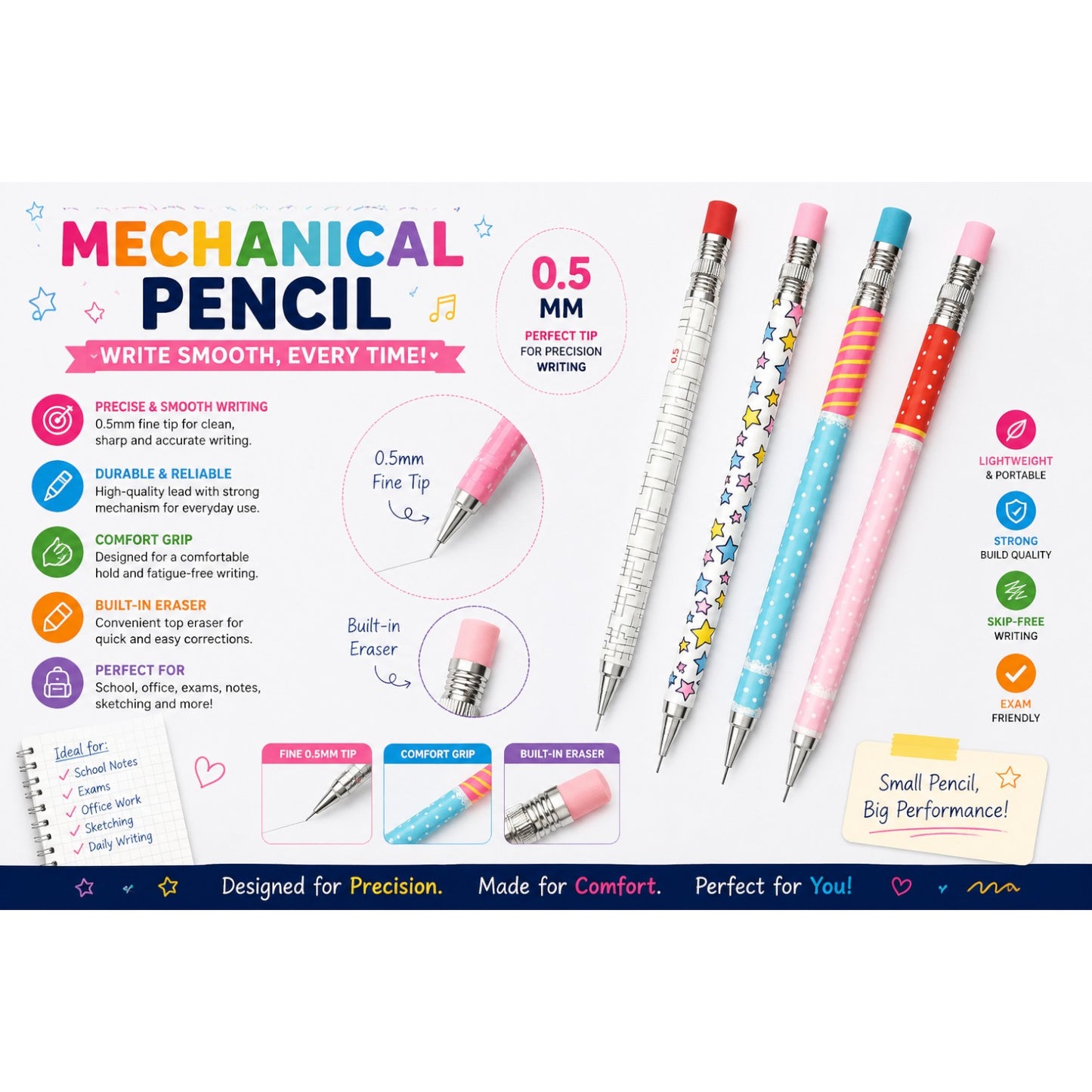 Our 0.7 mm Mechanical Pencils combine smooth writing with adorable designs you'll love carrying everywhere