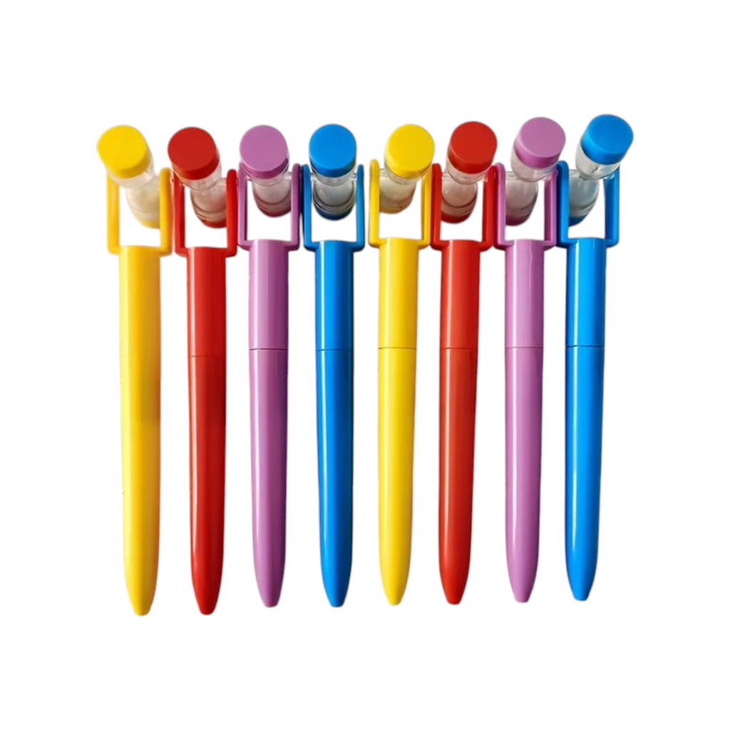 Elite Stationery House hourglass quicksand ballpoint pens in assorted bright colors with twist closure