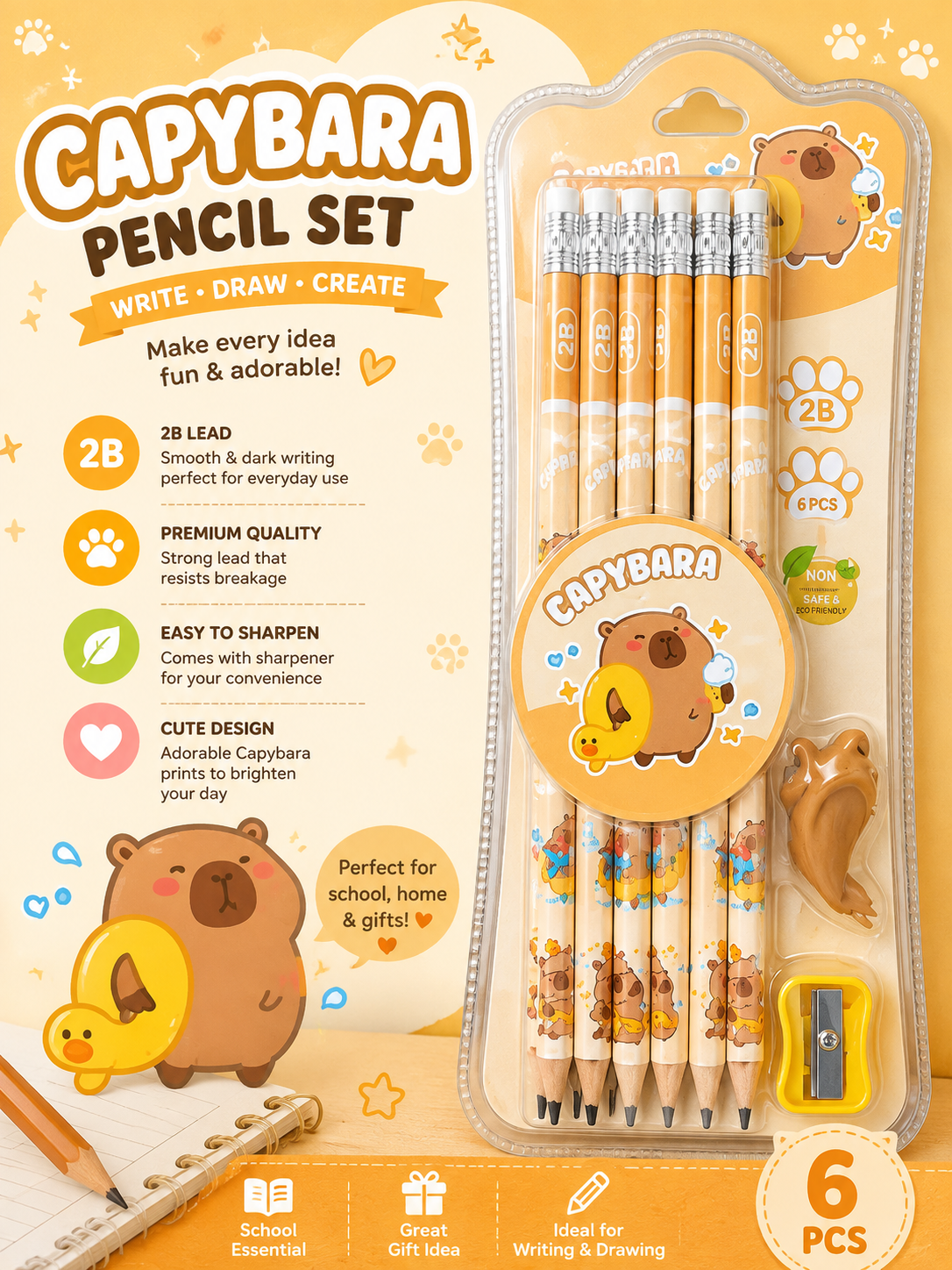 12 Pencils + Sharpener + Eraser  Set 14 pcs