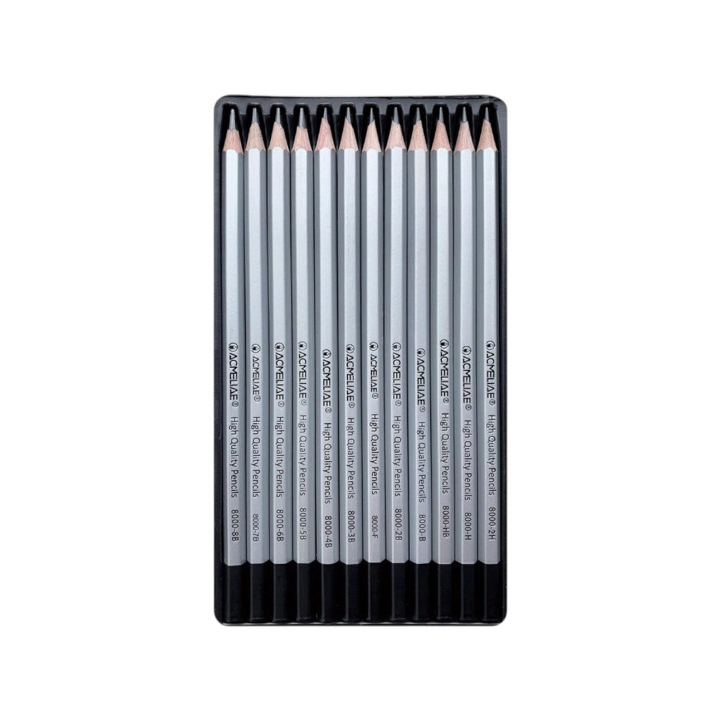 Acmeliae Hexagonal Pencil Set – 12 - 16 Pencils in Tin Box – Grades 2H to 8B