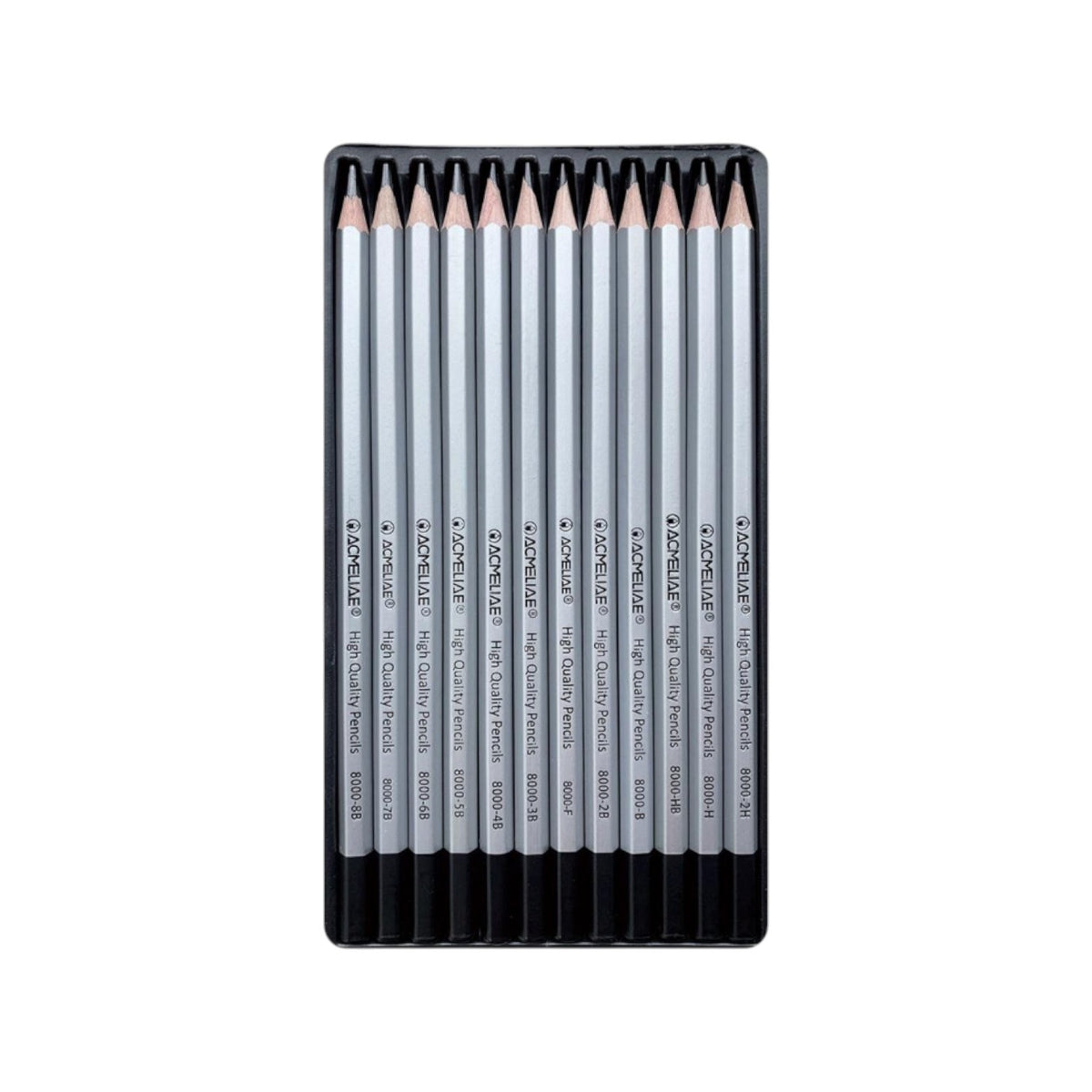 Acmeliae Hexagonal Pencil Set – 12 - 16 Pencils in Tin Box – Grades 2H to 8B